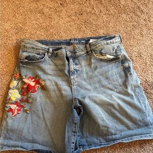 Style & Co. Blue Jean Shorts with Floral Embroidery
